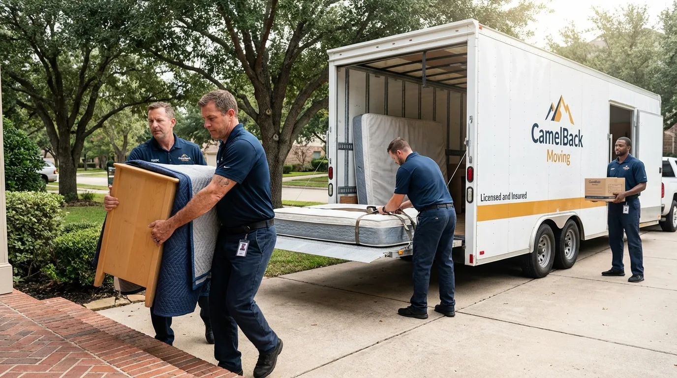 Crew loading residential truck for cross-state move from Johnston City, IL
