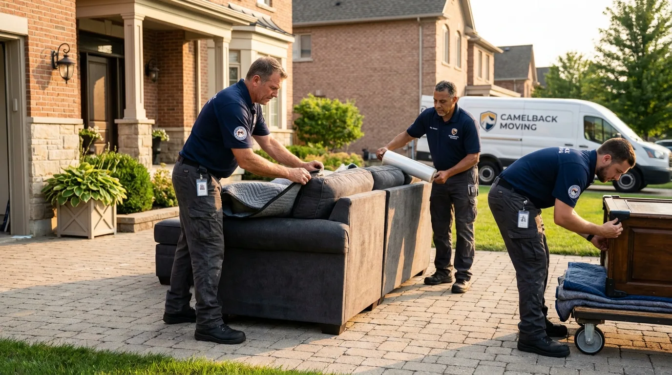 Large estate moving crew wrapping furniture in Johnston City, IL